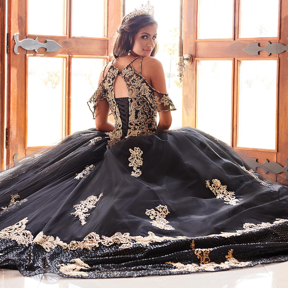 black and gold quinceanera dresses